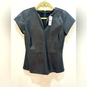 NWT Ann Taylor Faux Leather Peplum Top. Size XS